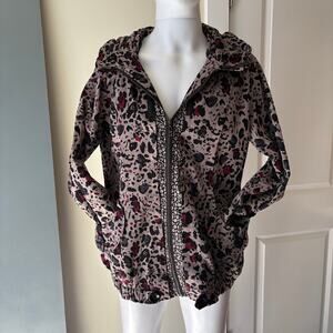 Unique WOMEN'S XL Animal Print Lavender Purple Zip Jacket Hooded Asian Cotton